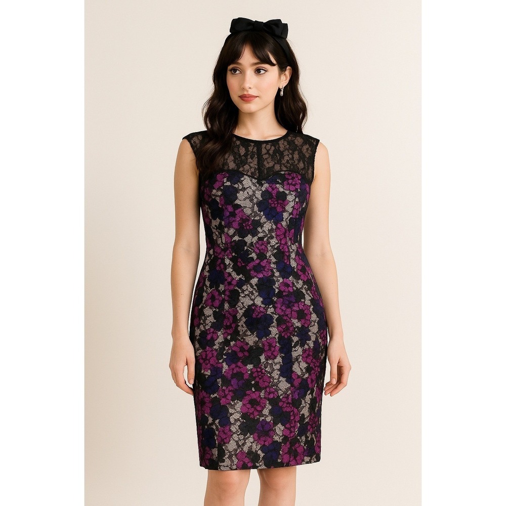 French Connection Dress 8 Bodycon Floral Sheer Lace Satin Coquette Event Zip